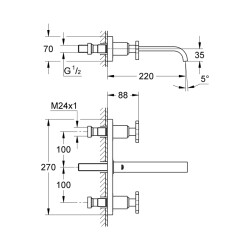 Grohe Allure 3 Delikli Lavabo Bataryası 12M-Boyut - 20192000 - 2