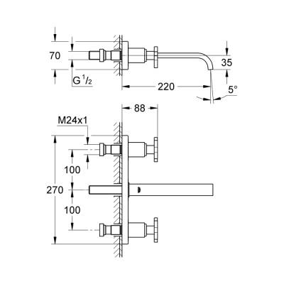 Grohe Allure 3 Delikli Lavabo Bataryası 12M-Boyut - 20192000 - 2