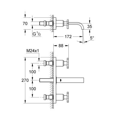 Grohe Allure 3 Delikli Lavabo Bataryası 12S-Boyut - 20190000 - 2