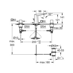 Grohe Allure Brilliant 3 Delikli Lavabo Bataryası 12S-Boyut - 20342000 - 2