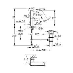 Grohe Allure Brilliant Tek Kumandalı Lavabo Bataryası 12L-Boyut - 23109000 - 2