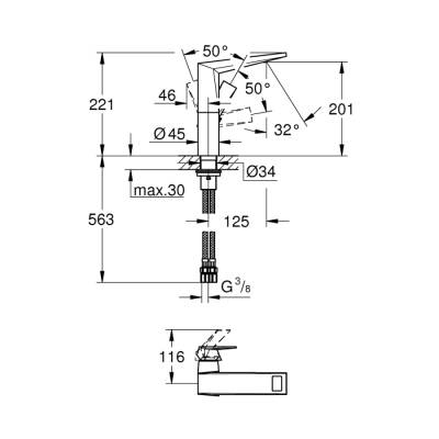 Grohe Allure Brilliant Tek Kumandalı Lavabo Bataryası 12L-Boyut - 23112Al0 - 2