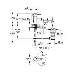 Grohe Allure Tek Kumandalı Bide Bataryası 12M-Boyut - 32147000 - 2