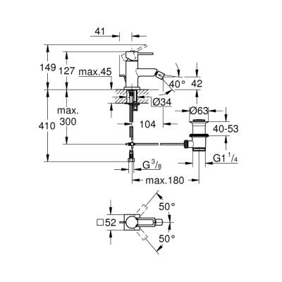 Grohe Allure Tek Kumandalı Bide Bataryası 12M-Boyut - 32147000 - 2