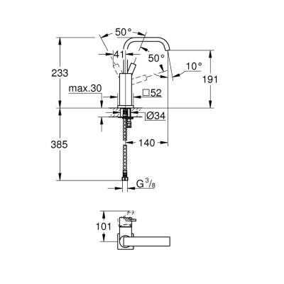 Grohe Allure Tek Kumandalı Lavabo Bataryası 12L-Boyut - 23076000 - 2