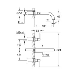 Grohe Atrio 3 Delikli Lavabo Bataryası 12S-Boyut - 20169003 - 2