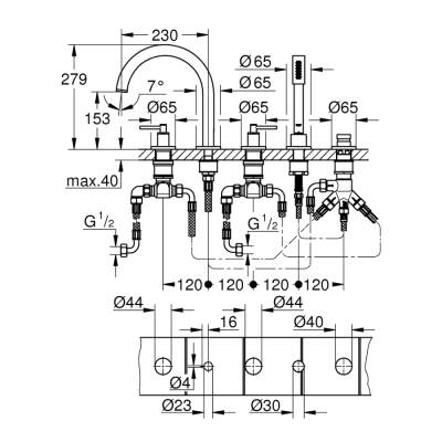 Grohe Atrio 5 Delikli Küvet Bataryası - 19922Dc3 - 2