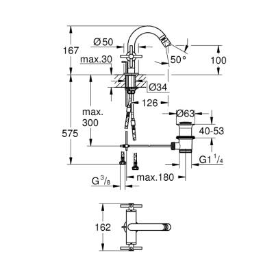 Grohe Atrio Tek Delikli Bide Bataryası 12M-Boyut - 24027003 - 2