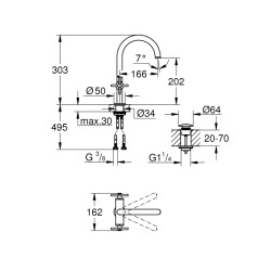 Grohe Atrio Tek Delikli Lavabo Bataryası 12L-Boyut - 21019Al3 - 2