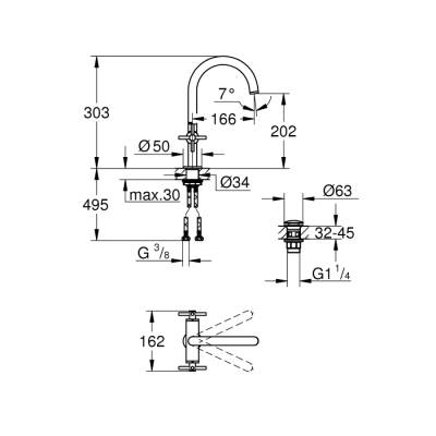 Grohe Atrio Tek Delikli Lavabo Bataryası 12L-Boyut - 21019Da3 - 2