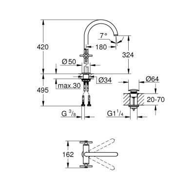 Grohe Atrio Tek Delikli Lavabo Bataryası 12Xl-Boyut - 21044Al3 - 2