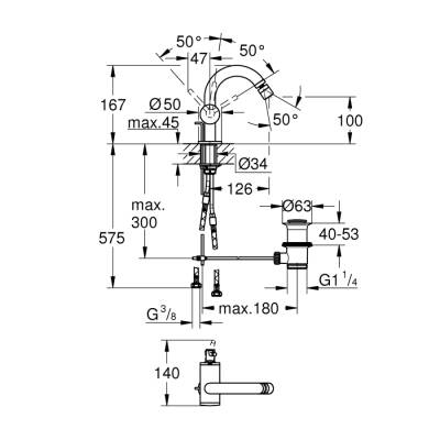 Grohe Atrio Tek Kumandalı Bide Bataryası 12M-Boyut - 32108003 - 2