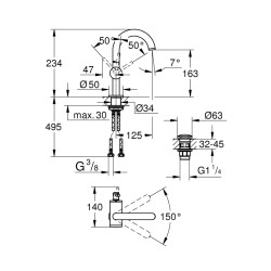 Grohe Atrio Tek Kumandalı Lavabo Bataryası M-Boyut - 32043003 - 2