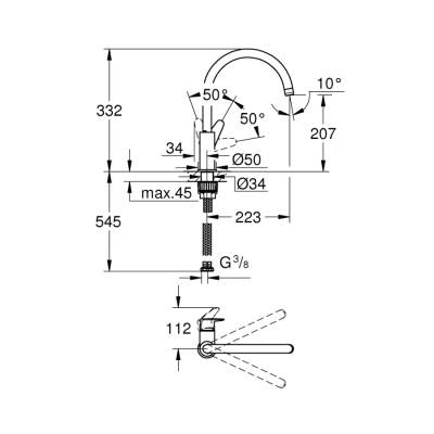 Grohe Baucurve Tek Kumandalı Eviye Bataryası - 31536001 - 2