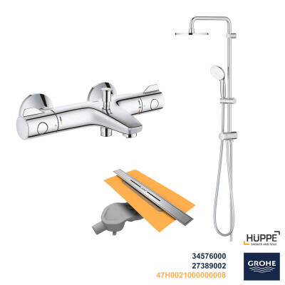 Grohe BauEdge Banyo Bataryası Seti + Hüppe Galata X Duş Kanalı -24 - 1