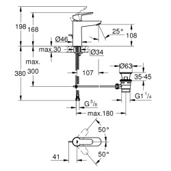 Grohe Bauedge Tek Kumandalı Lavabo Bataryası M - Boyut - 23822000 - 2