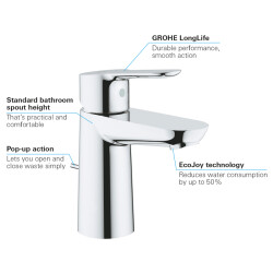 Grohe Bauedge Tek Kumandalı Lavabo Bataryası S-Boyut - 23328000 - 3