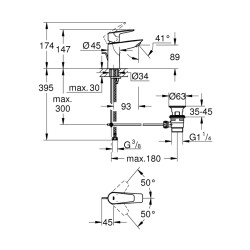 Grohe Bauedge Tek Kumandalı Lavabo Bataryası S-Boyut - 23328001 - 1