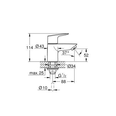 Grohe Bauedge Tek Su Girişli Batarya 12 Xs-Boyut - 20421001 - 1