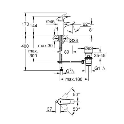 Grohe Bauflow Tek Kumandalı Lavabo Bataryası S-Boyut - 23751000 - 2