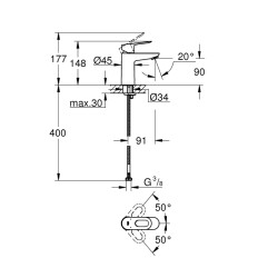 Grohe Bauloop Tek Kumandalı Lavabo Bataryası S-Boyut - 23337000 - 2