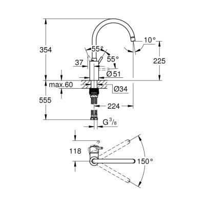 Grohe Concetto Tek Kumandalı Eviye Bataryası - 32661003 - 2