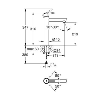 Grohe Concetto Tek Kumandalı Lavabo Bataryası Xl-Boyut - 23920001 - 1