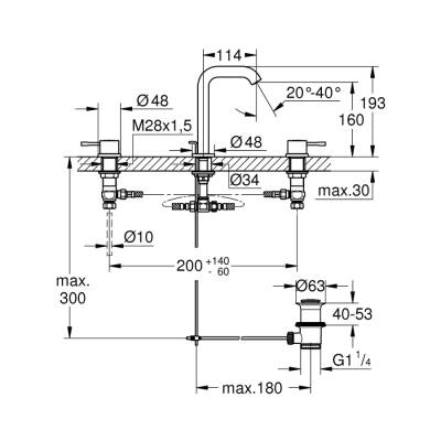 Grohe Essence 3 Delikli Lavabo Bataryası 12M-Boyut - 20296001 - 2