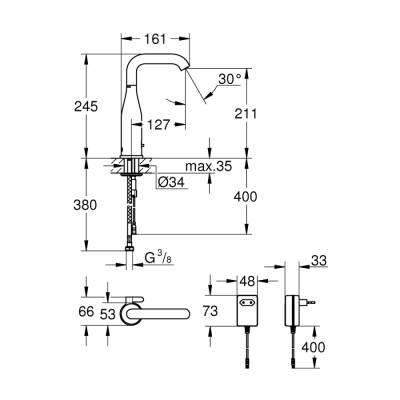 Grohe Essence E Fotoselli Lavabo Bataryası, 12, Çift Su GirişliAyarlanabilir Sıcaklık Sınırlayıcısı - 36444000 - 2