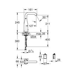 Grohe Essence E Fotoselli Lavabo Bataryası, 12, Çift Su GirişliAyarlanabilir Sıcaklık Sınırlayıcısı - 36445000 - 2