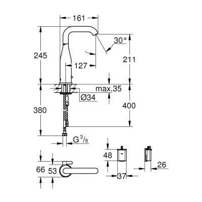 Grohe Essence E Fotoselli Lavabo Bataryası, 12, Çift Su GirişliAyarlanabilir Sıcaklık Sınırlayıcısı - 36445DL0 - 2