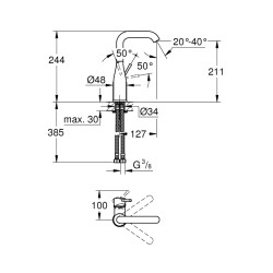 Grohe Essence Tek Kumandalı Lavabo Bataryası 12L-Boyut - 23541001 - 2