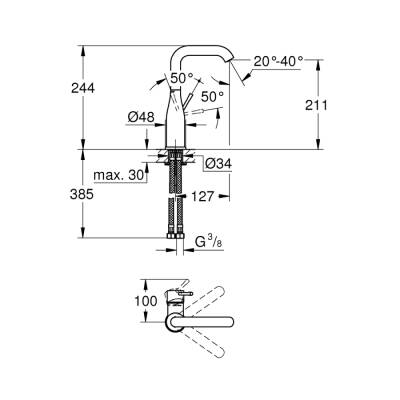 Grohe Essence Tek Kumandalı Lavabo Bataryası 12L-Boyut - 23541001 - 2