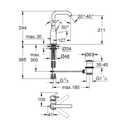 Grohe Essence Tek Kumandalı Lavabo Bataryası 12L-Boyut - 32628001 - 2