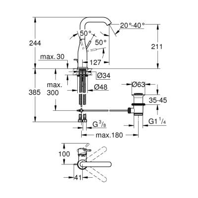 Grohe Essence Tek Kumandalı Lavabo Bataryası 12L-Boyut - 32628001 - 2