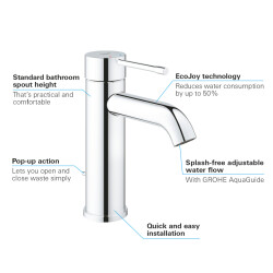 Grohe Essence Tek Kumandalı Lavabo Bataryası S-Boyut - 23589001 - 3