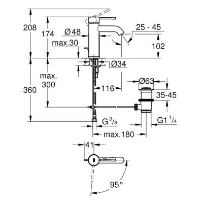 Grohe Essence Tek Kumandalı Lavabo Bataryası S - Boyut - 23591001 - 2