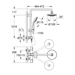 Grohe Euphoria Sistem 180 Duvara Monte Termostatik Bataryalı Duş Sistemi - 27296001 - 2