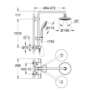 Grohe Euphoria Sistem 180 Duvara Monte Termostatik Bataryalı Duş Sistemi - 27296001 - 2