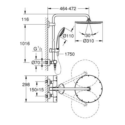 Grohe Euphoria System 310 Duvara Monte Termostatik Bataryalı Duş Sistemi - 26075000 - 2