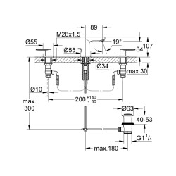 Grohe Eurocosmo 3 Delikli Lavabo Bataryası 12S-Boyut - 20187000 - 2