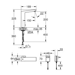 Grohe Eurocube E Fotoselli Lavabo Bataryası, 12, Çift Su GirişliAyarlanabilir Sıcaklık Sınırlayıcısı - 36440000 - 2