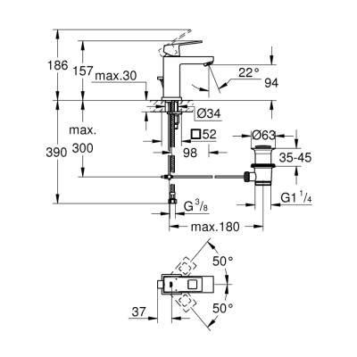 Grohe Eurocube Tek Kumandalı Lavabo Bataryası S-Boyut - 23127Dc0 - 2