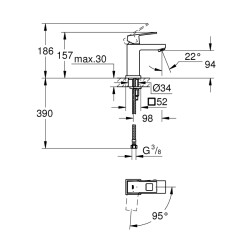 Grohe Eurocube Tek Kumandalı Lavabo Bataryası S - Boyut - 2339200E - 2