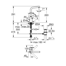 Grohe Eurodisc Cosmopolitan Tek Kumandalı Lavabo Bataryası 12L-Boyut - 23054003 - 2