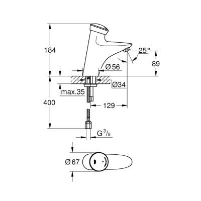 Grohe Eurodisc Se Zaman Ayarlı Lavabo Bataryası 12, Tek Su Girişli - 36249000 - 2