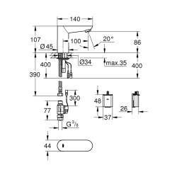 Grohe Euroeco Cosmopolitan E Fotoselli Lavabo Bataryası, Tek Su Girişli - 36271000 - 2