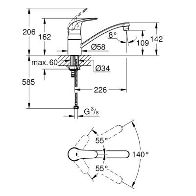 Grohe Euroeco Tek Kumandalı Eviye Bataryası - 32750000 - 2