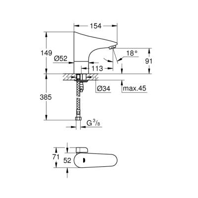 Grohe Europlus E Fotoselli Lavabo Bataryası, 12, Çift Su GirişliAyarlanabilir Sıcaklık Sınırlayıcısı - 36207001 - 2