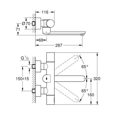 Grohe Eurosmart Cosmopolitan E Duvardan, Fotoselli Ve Termostatik Sıcaklık Kontrollü Lavabo Bataryası - 36332000 - 2